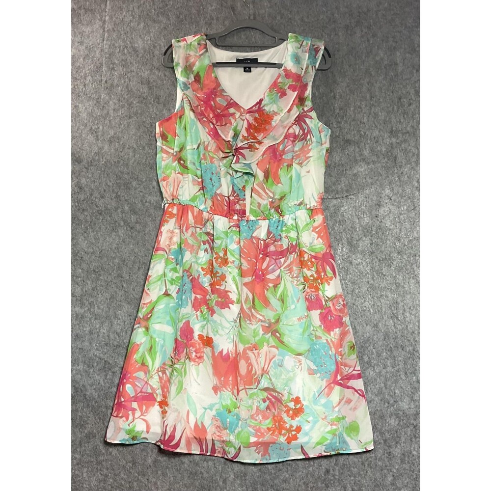 AGB Dress Womens 14 Multicolor Floral Ruffle V Neck Chiffon Sleeveless Sundress
